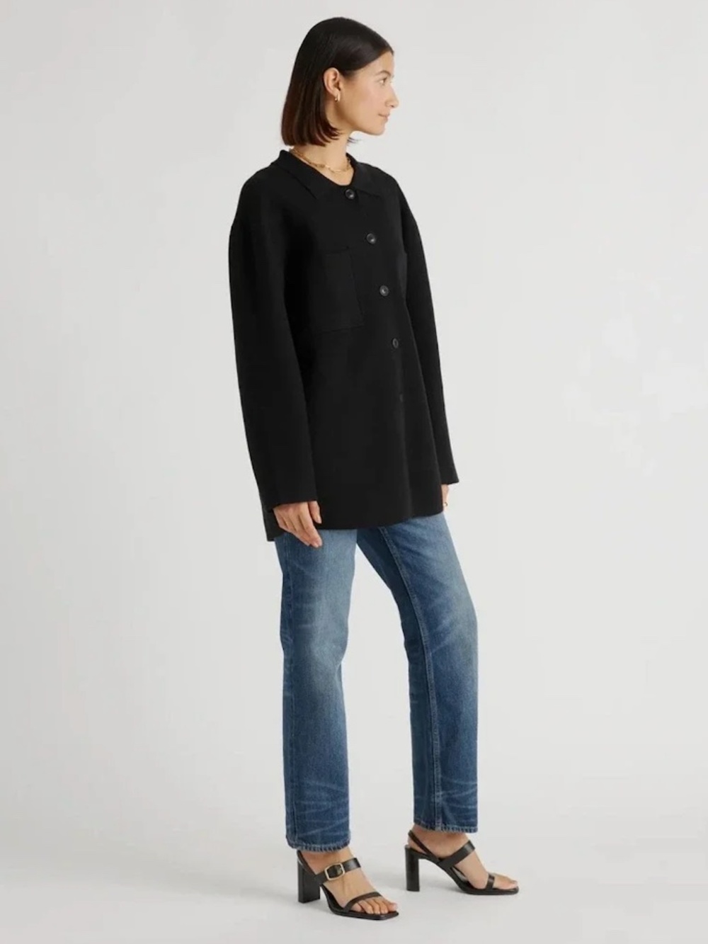 Quince Black Oversized Button-Front Sweater Jacket - Picture 2 of 8